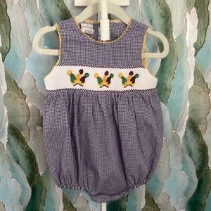 Silly Goose hand smocked Mardi Gras bubble
